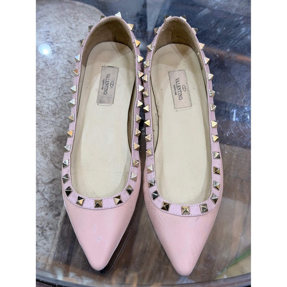 Valentino Garavani Pink Rockstud Leather Pointed Flats